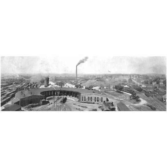 Vintage 1923 Lafayette Indiana Roundhouse Railroad Photo Black and White 8x24 Image 1