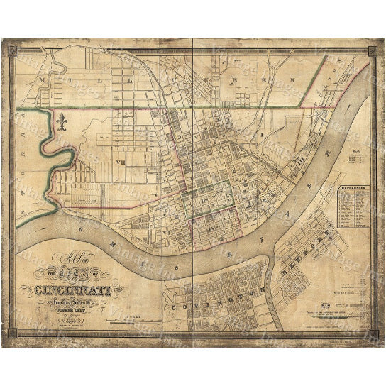 Old Map of Cincinnati Historic 1838 Cincinnati Ohio Street Map Restoration Hardware Style Cincinnati Fine Art Print Wall Image 1