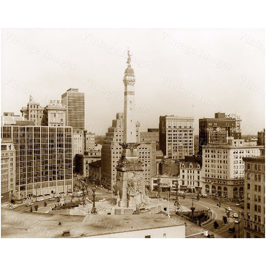 Old Indianapolis Skyline Print, Indianapolis photo, Monument Circle, Indiana art print, Indianapolis City Scene, Image 1