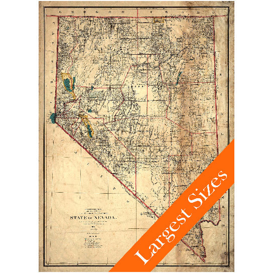 Vintage Nevada Map 1894 Restoration Hardware Style Wall Art Print Image 1