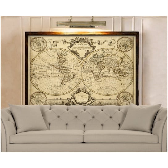 1720 Old World Map Restoration Hardware Style World Map Guillaume de LIsle mappe monde Wall Map Image 1