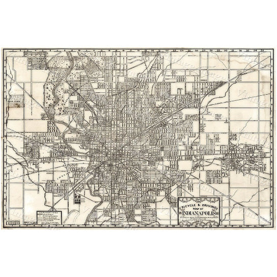 Indianapolis Bicycle Map Large 1899 Vintage Historic Indianapolis Map Restoration Hardware old Style wall Map Indiana Image 1