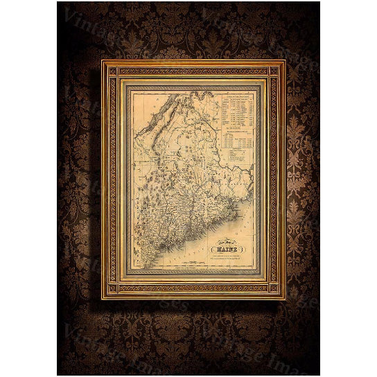 Map of Maine 1846 Old Maine Map Old Historic Map of Maine Antique Restoration Hardware Style Maine state Wall Map home Image 1