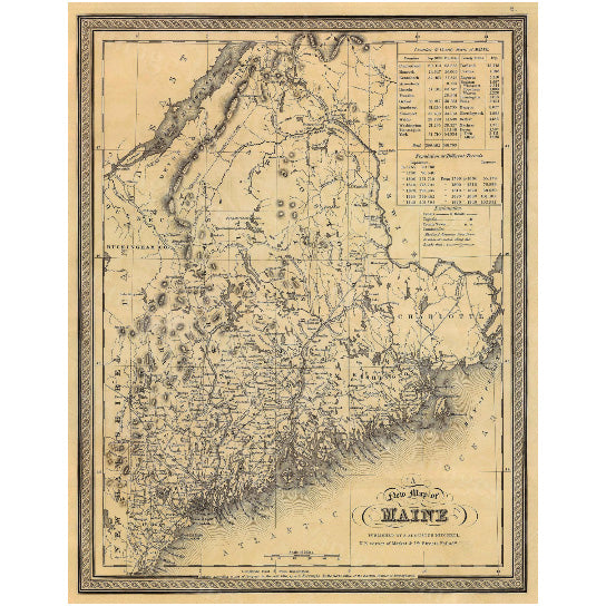 Map of Maine 1846 Old Maine Map Old Historic Map of Maine Antique Restoration Hardware Style Maine state Wall Map home Image 2