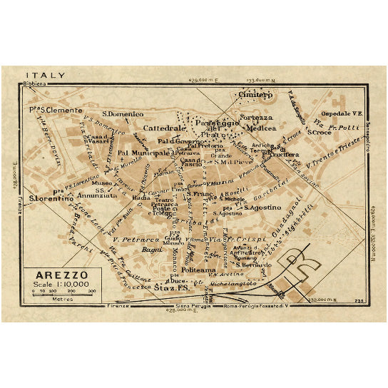 Old map of Arezzo Italy 1935 Arezzo map up to 24x36" Old world style Arezzo Italy wall map Fine Art Print Image 2