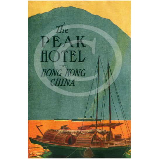 Hong Kong Hotel Travel Poster Dan Sweeney The Peak Hotel HONG KONG China Boat luggage Travel label Fine Art Print Image 1