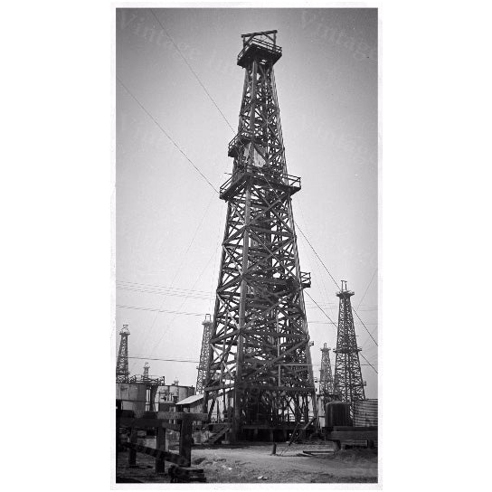 old historic oil well drill drilling rig derrick oil gusher field sepia tone photo wall Photo steampunk Old Photograph Image 3