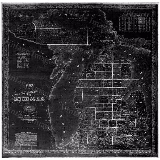 Old Michigan map, vintage 1856 map of Michigan, Old Antique Restoration Hardware Style wall Map, Lake Michigan map. Image 2