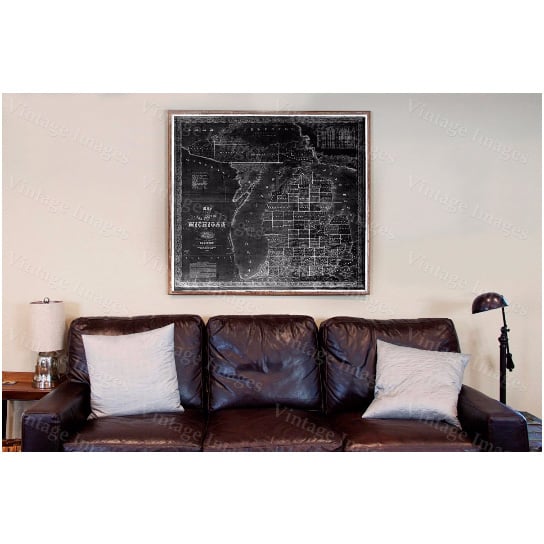 Old Michigan map, vintage 1856 map of Michigan, Old Antique Restoration Hardware Style wall Map, Lake Michigan map. Image 3