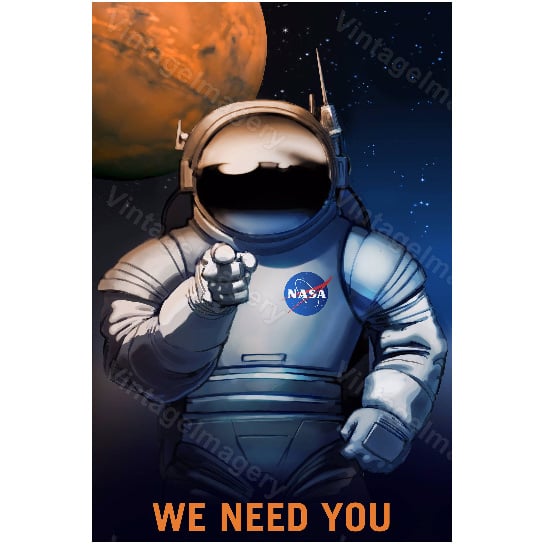 We Need You art print Mars explorers Space Travel Poster Space Art Great Gift idea for Kids Room Office man cave Wall Image 2