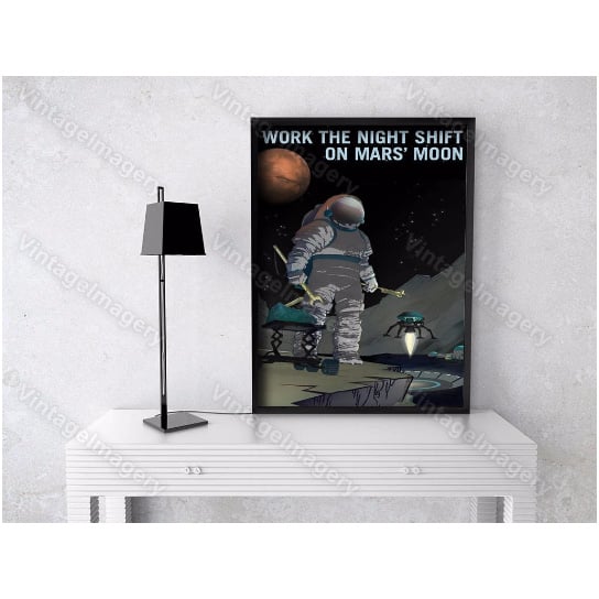 Work the Night Shift NASA Recruitment Poster Space Travel Space Art Great Gift idea for Kids Room, Office, man cave, Image 1