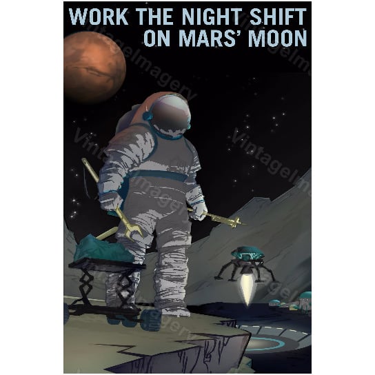 Work the Night Shift NASA Recruitment Poster Space Travel Space Art Great Gift idea for Kids Room, Office, man cave, Image 2