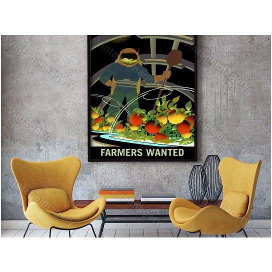 Farmers Wanted on Mars Vivid NASA Space Travel Farming Poster Space Art Great Gift idea for Farmers Office, man cave, Image 1