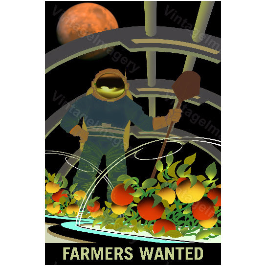 Farmers Wanted on Mars Vivid NASA Space Travel Farming Poster Space Art Great Gift idea for Farmers Office, man cave, Image 2