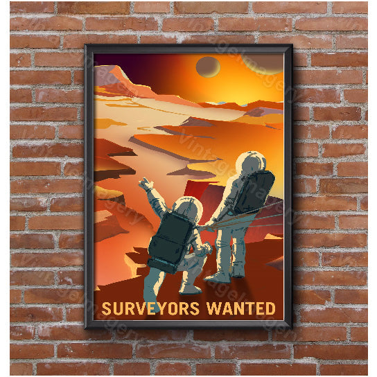 Surveyors Wanted Explore Mars NASA Vivid Space Travel Poster nasa mars poster Great Gift idea for Surveyor Office man Image 1