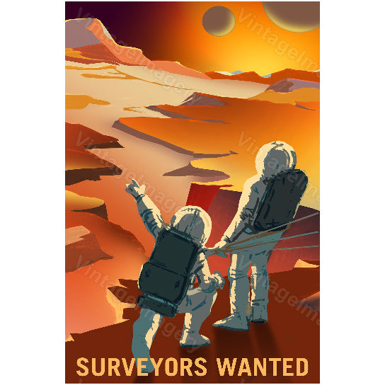 Surveyors Wanted Explore Mars NASA Vivid Space Travel Poster nasa mars poster Great Gift idea for Surveyor Office man Image 2
