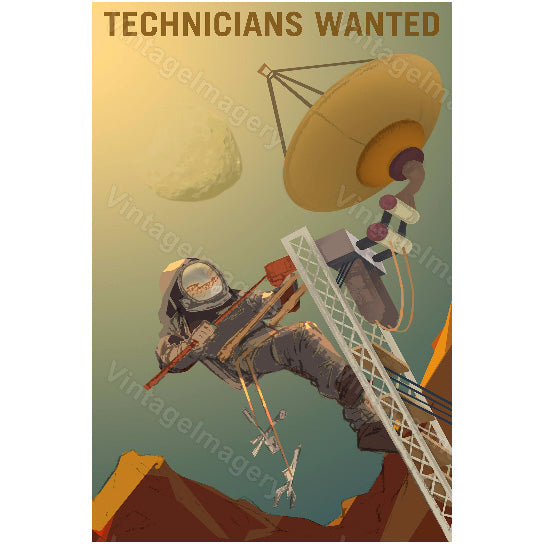 Technicians Wanted to Engineer our Future on Mars Vivid NASA Space Travel Poster Space Art Great Gift idea for Office Image 1