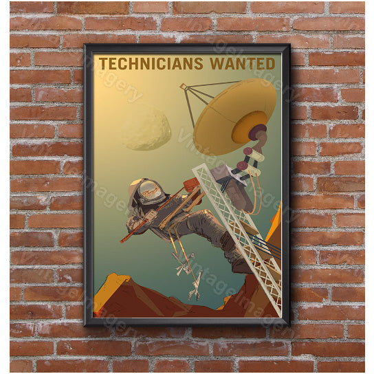 Technicians Wanted to Engineer our Future on Mars Vivid NASA Space Travel Poster Space Art Great Gift idea for Office Image 2