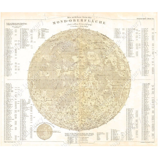 Moon map Large Vintage Historic Perthes 1880 Map Of The Moon Old Antique Lunar Map Restoration Hardware style Fine Art Image 1