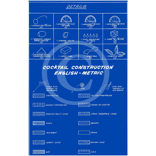 Martini cocktail Mixed Drinks construction Blueprint recipe layout Man cave bar art drafting type fine art Image 2