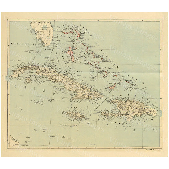 old map of The Bahamas Historic Bahama Map 1888 antique Old World Restoration Style nautical chart Map Fine Art Print Image 2