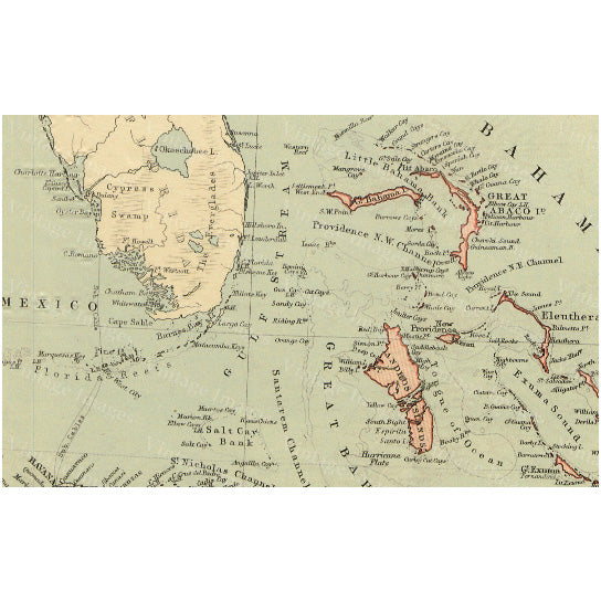 old map of The Bahamas Historic Bahama Map 1888 antique Old World Restoration Style nautical chart Map Fine Art Print Image 3