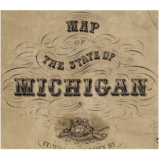 1856 Vintage Michigan Map Fine Art Print Lake Michigan Blueprint Heavyweight Paper Image 3