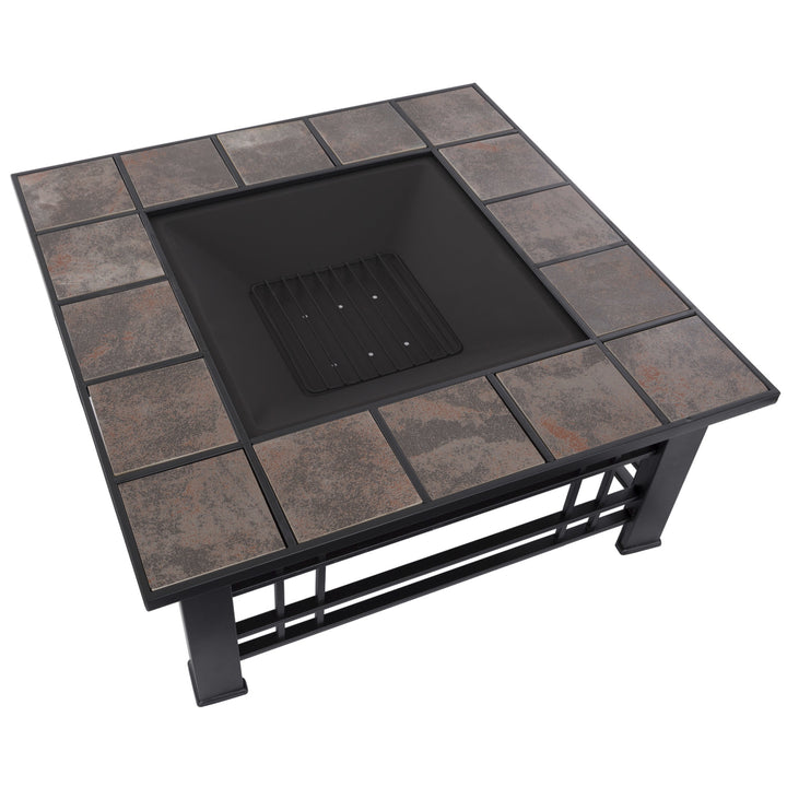 Fire Pit Set, Wood Burning Pit - Includes Spark Screen and Log Poker - Great for Outdoor and Patio, 32 Inch Tile Firepit Image 3