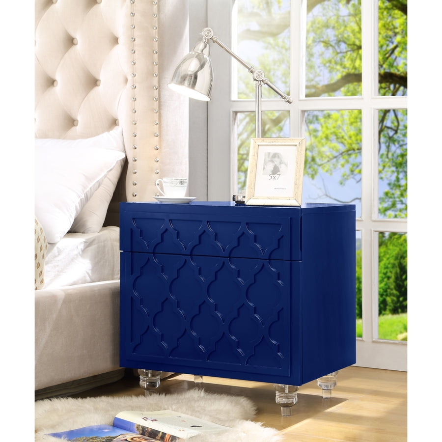 Wilma Glossy Nightstand-Lacquer Finish-Side Table-Acrylic Lucite Legs-Modern and Functional by Inspired Home Image 1