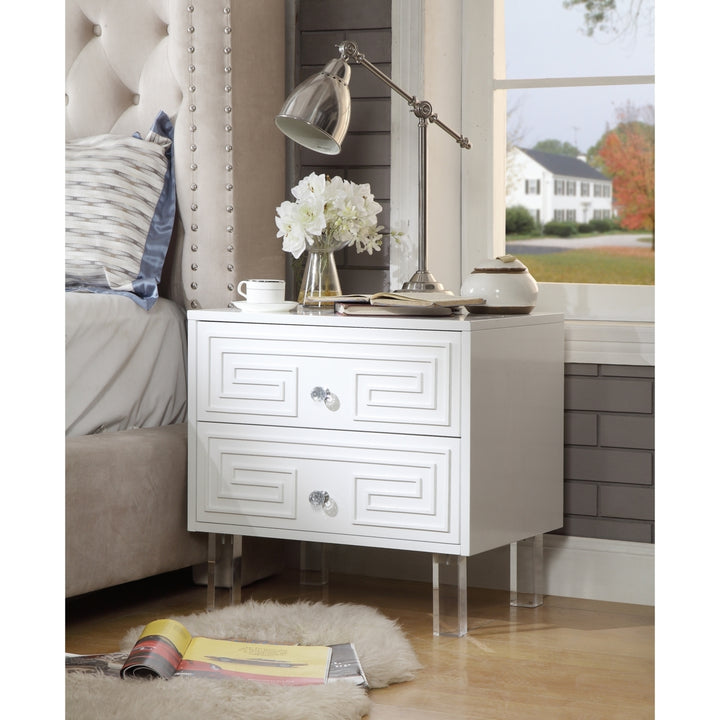 Inspired Home Lottie Nightstand Acrylic Legs Lacquer Finish 24in Modern Side Table Image 1