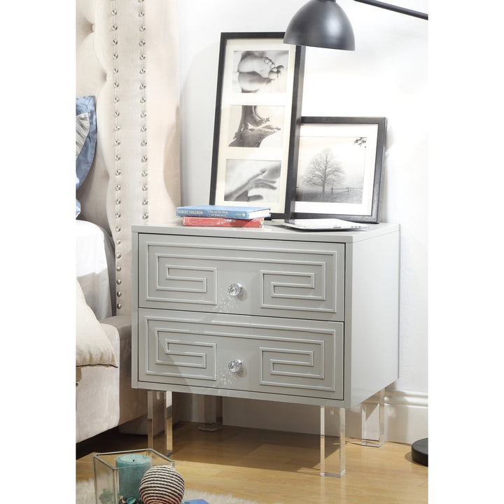 Lottie Glossy Nightstand-Lacquer Finish-Side Table-Acrylic Lucite Legs-Modern and Functional by Inspired Home Image 2