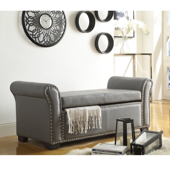 Inna PU Leather Storage Ottoman-Nailhead Trim-Modern and Functional by Inspired Home Image 3