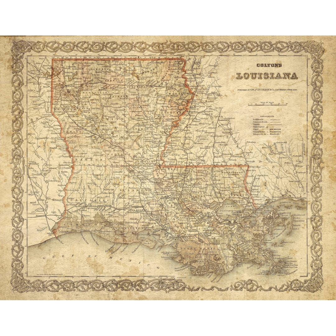 Old Louisiana Map Coltons Historic Map Antique Restoration Hardware Style Map Wall Map Vintage Louisiana Map  Cool Gift Image 2