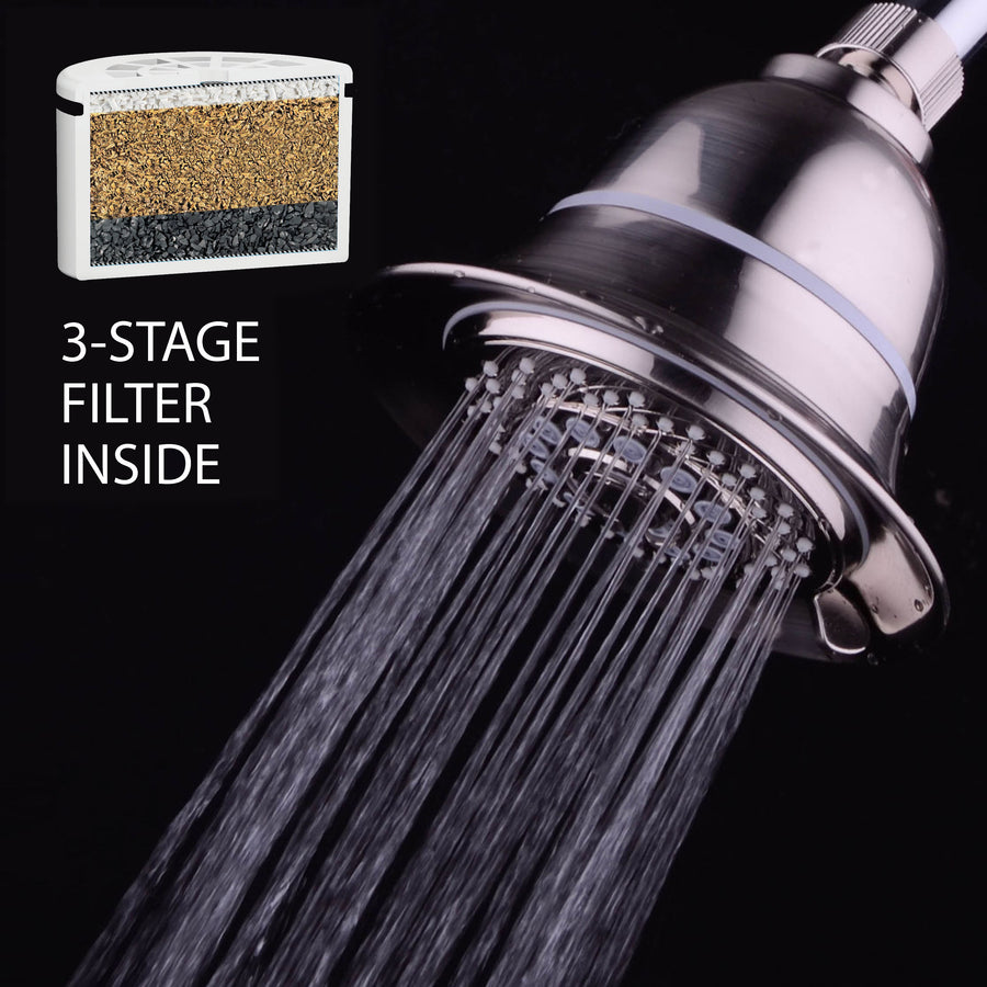 AquaCare 5 Inch Brushed Nickel Filtered Shower Head 6 Settings Model 1152 Image 1