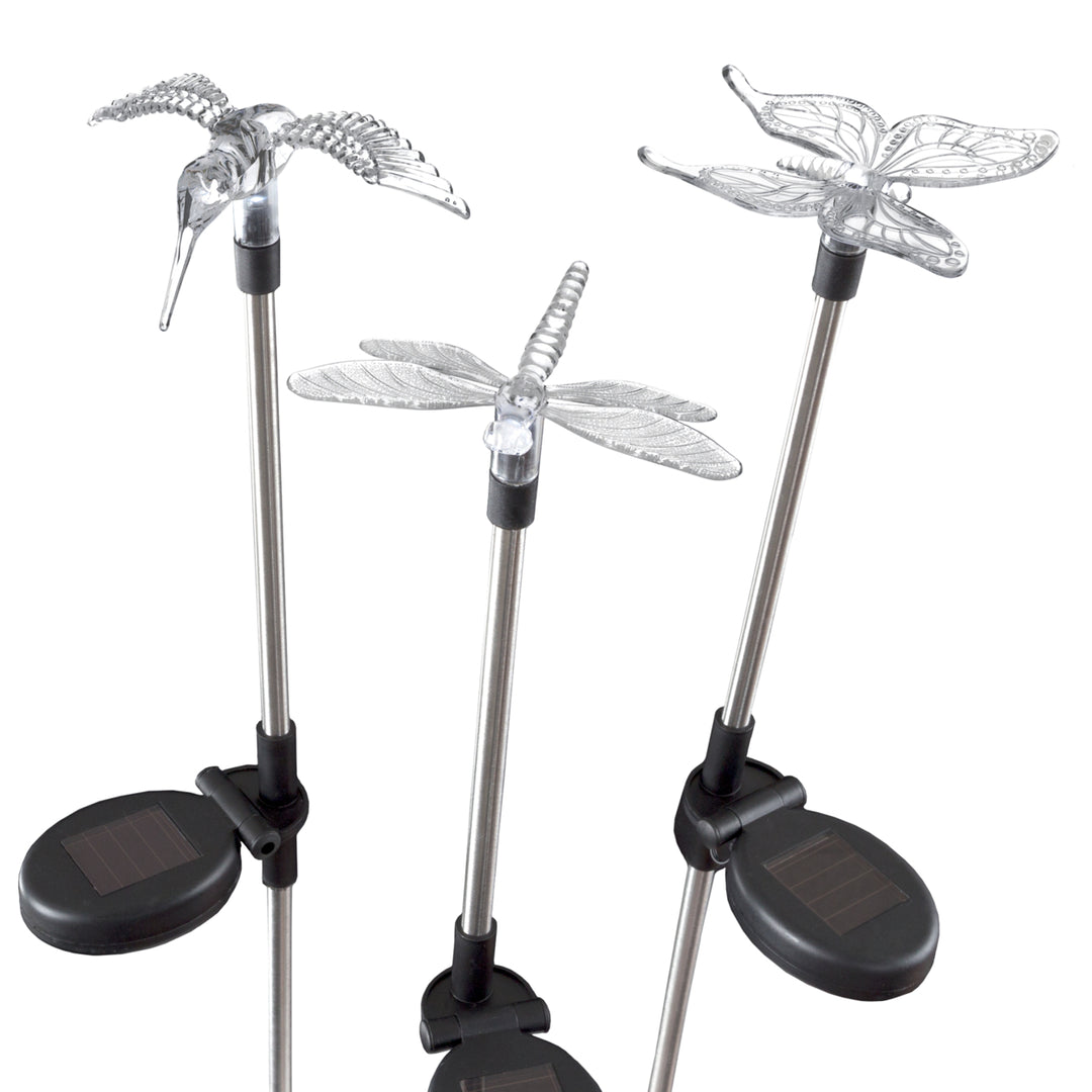 Pure Garden Solar Lights 30 Inches High Butterfly Hummingbird Dragonfly Decor Image 1