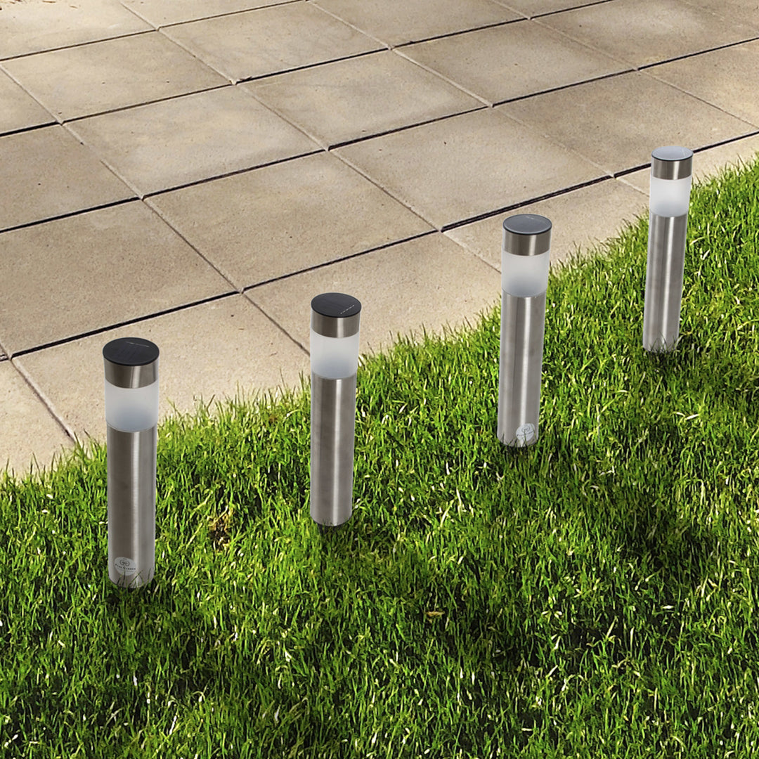 4 Solar Stainless Steel LED Pathway Lights Garden Yard Decor Flowerbeds 14 Inch Image 4
