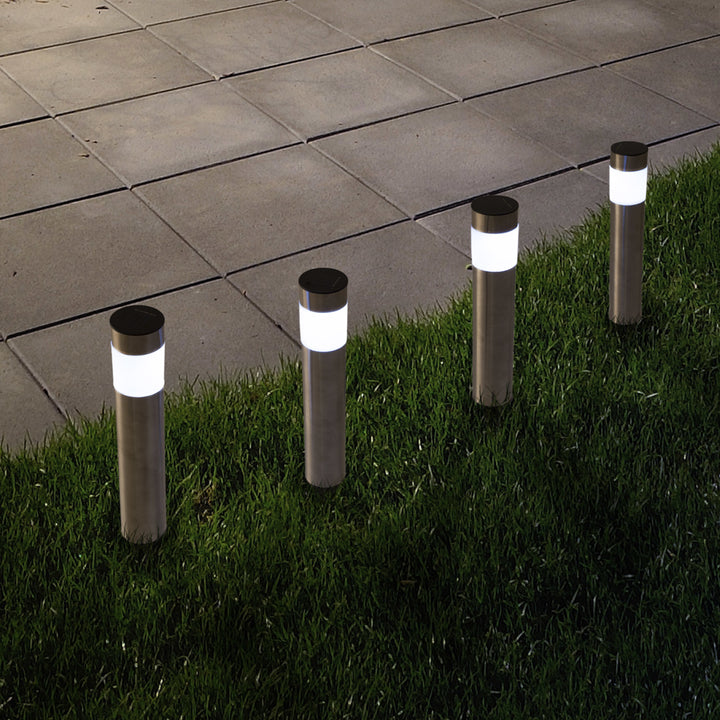 4 Solar Stainless Steel LED Pathway Lights Garden Yard Decor Flowerbeds 14 Inch Image 1