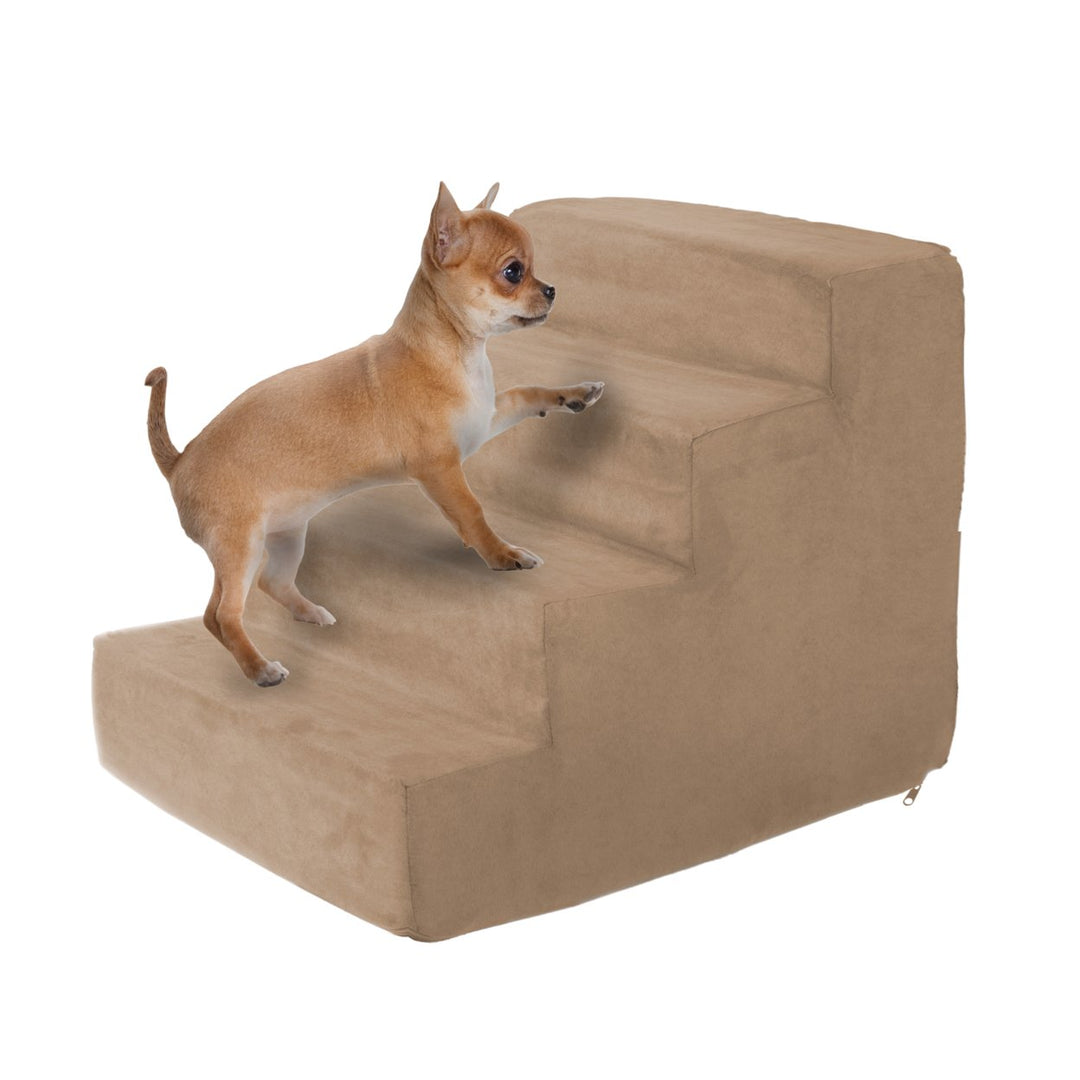 PETMAKER High Density Foam Pet Stairs 15in Tan 4 Step Washable Cover Small Dogs Image 1