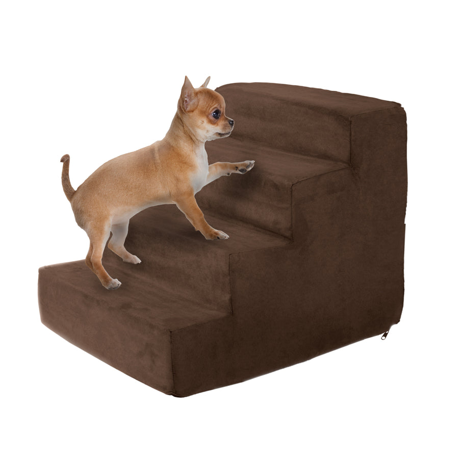 PETMAKER 4 Steps Foam Pet Stairs 15 Inches High Removable Washable Cover Brown Image 1