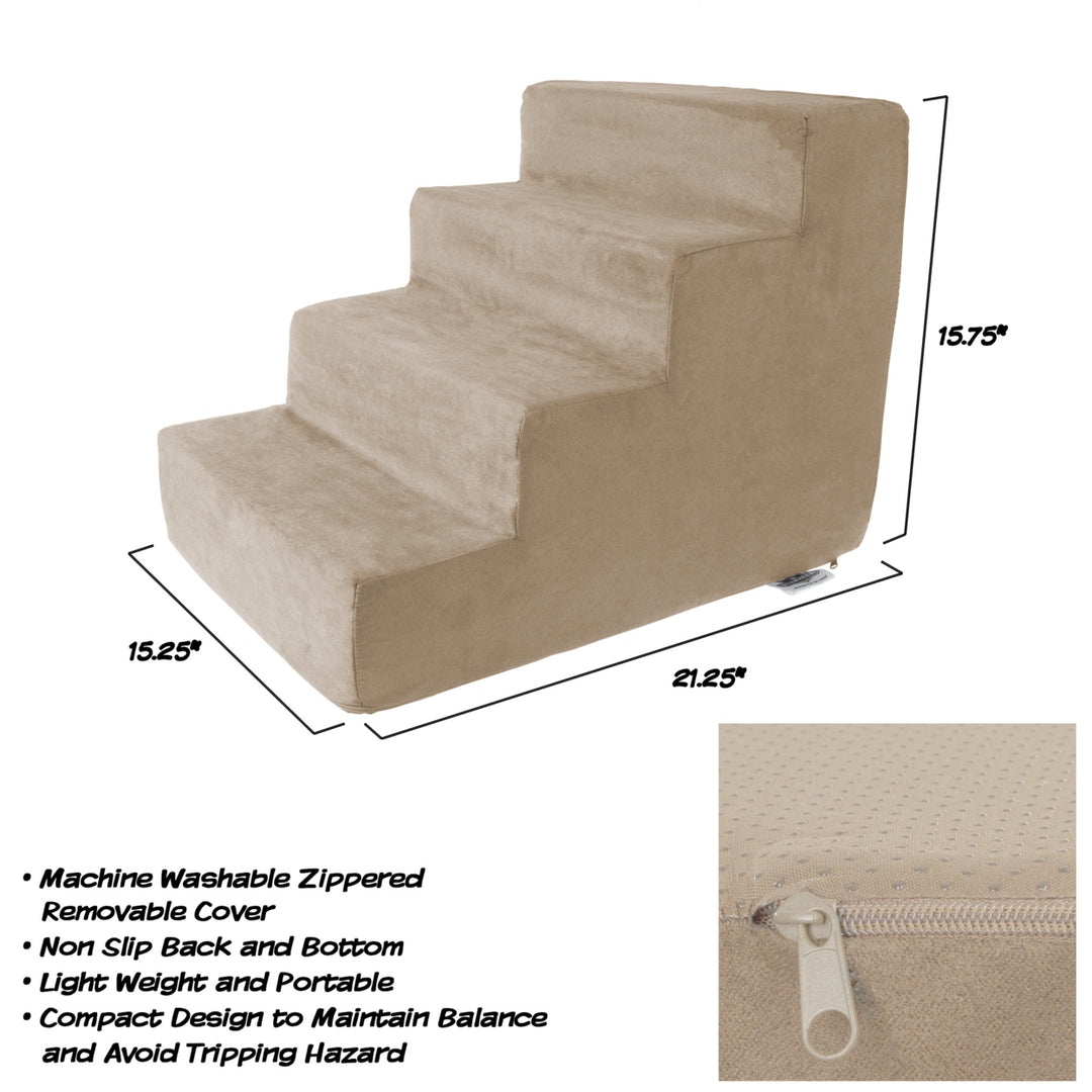 PETMAKER High Density Foam Pet Stairs 15in Tan 4 Step Washable Cover Small Dogs Image 3