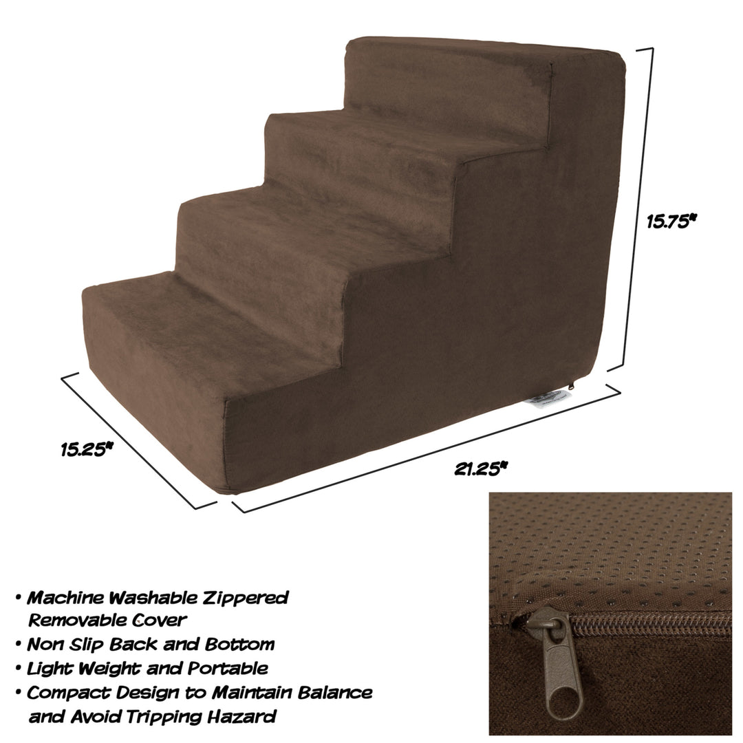 PETMAKER 4 Steps Foam Pet Stairs 15 Inches High Removable Washable Cover Brown Image 3