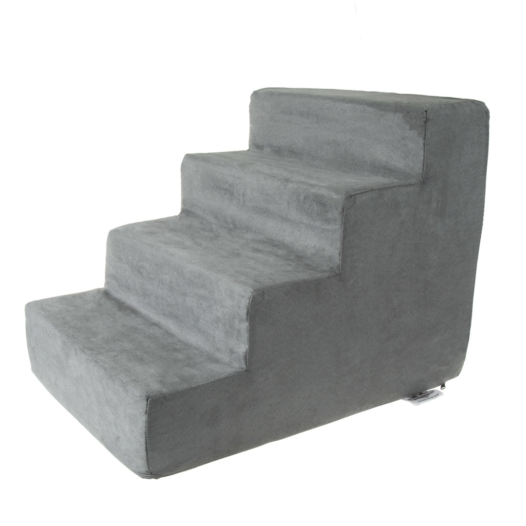 4 Steps High Density Foam Pet Stairs Removable Washable Zipper Cover 15 inches High Small Dogs Cats Gray Image 2