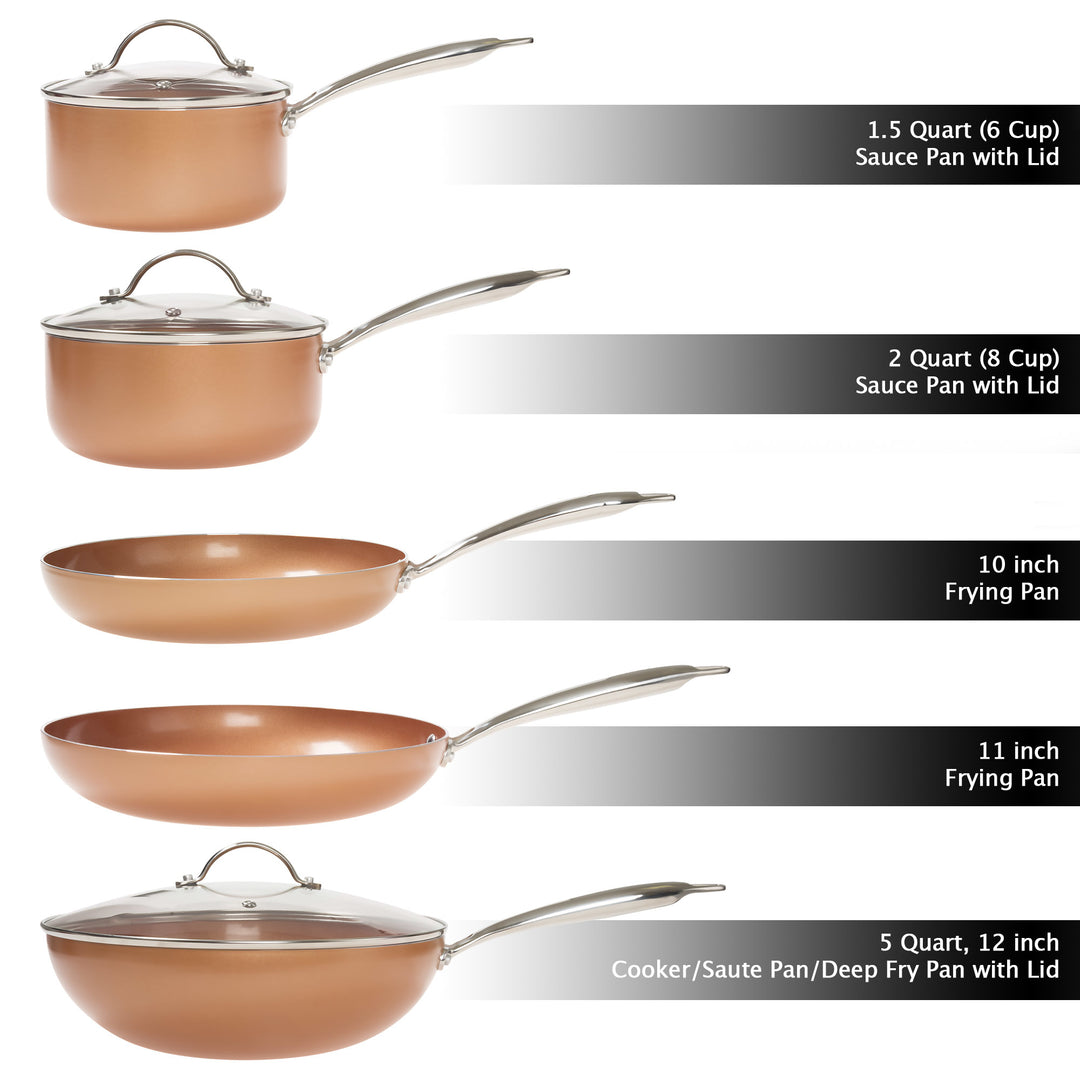 8 Pc Cookware Set with 2 Layer Nonstick Ceramic Coating, Tempered Glass Lid, Copper Color Finish Dishwasher Oven Safe Image 3