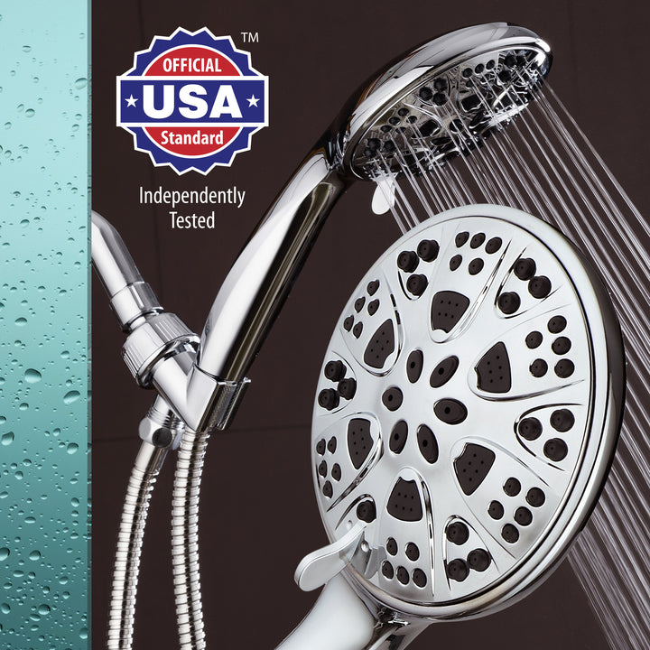 AquaDance High Pressure Hand Held Shower Head Chrome 5 Inch 6 Settings Model 3317 Image 1