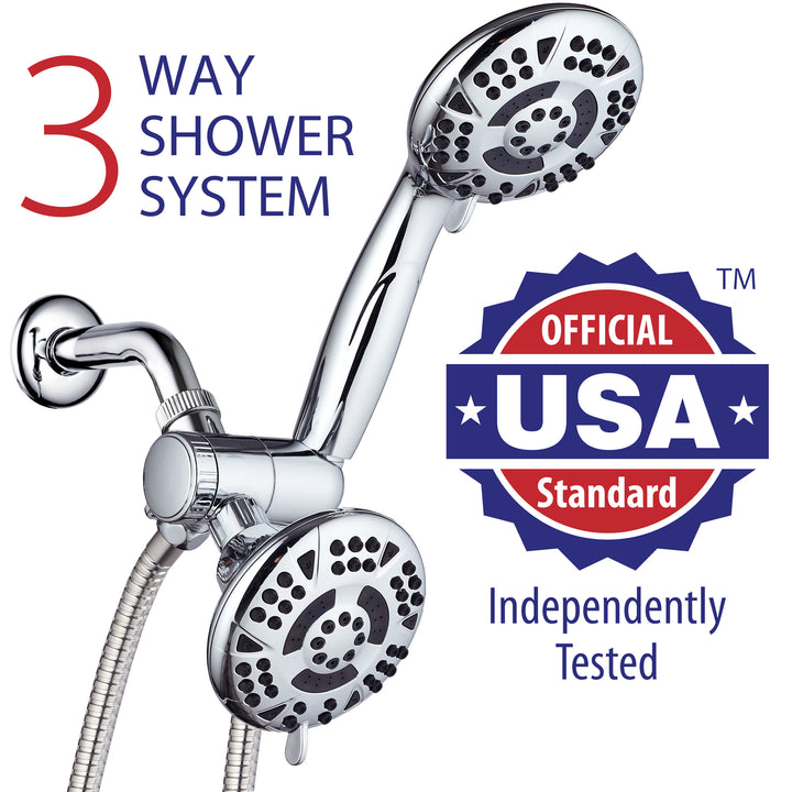 AquaDance 3-Way Shower Combo 4.15 Inch Chrome 6 Settings Handheld Rain Head Image 2