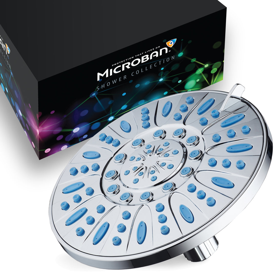 AquaDance Microban 7 inch 6 setting Shower Head Blue Image 9