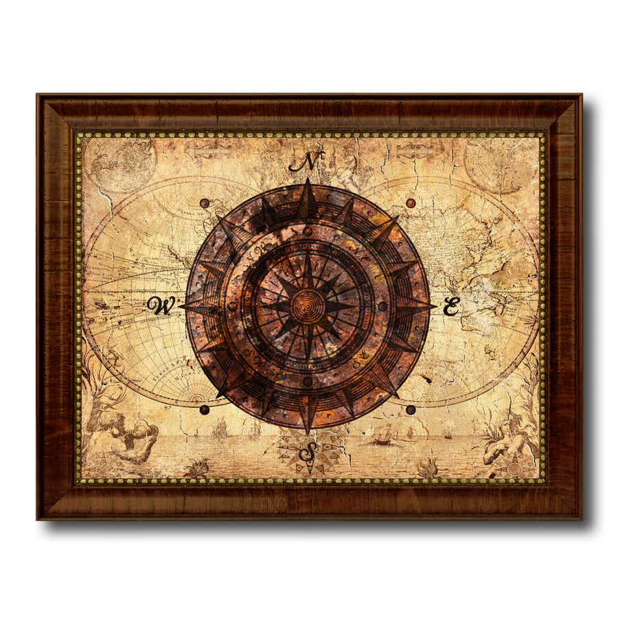Compass Vintage Nautical Old Map Canvas Print with Picture Frame  Wall Art Decoration Display Gift Ideas Image 1