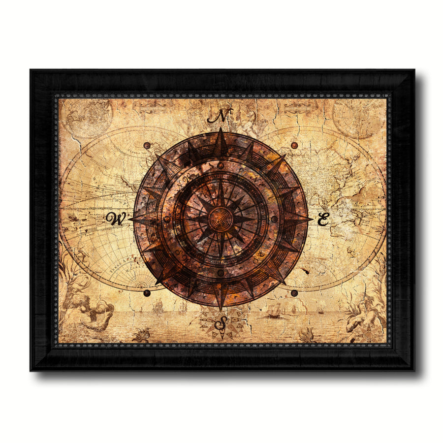 Compass Vintage Nautical Old Map Canvas Print with Picture Frame  Wall Art Decoration Display Gift Ideas Image 1