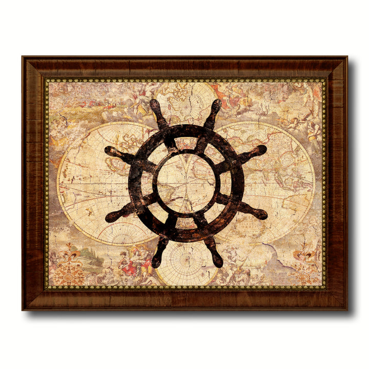 Wheel Vintage Nautical Old Map Canvas Print with Picture Frame  Wall Art Decoration Display Gift Ideas Image 1