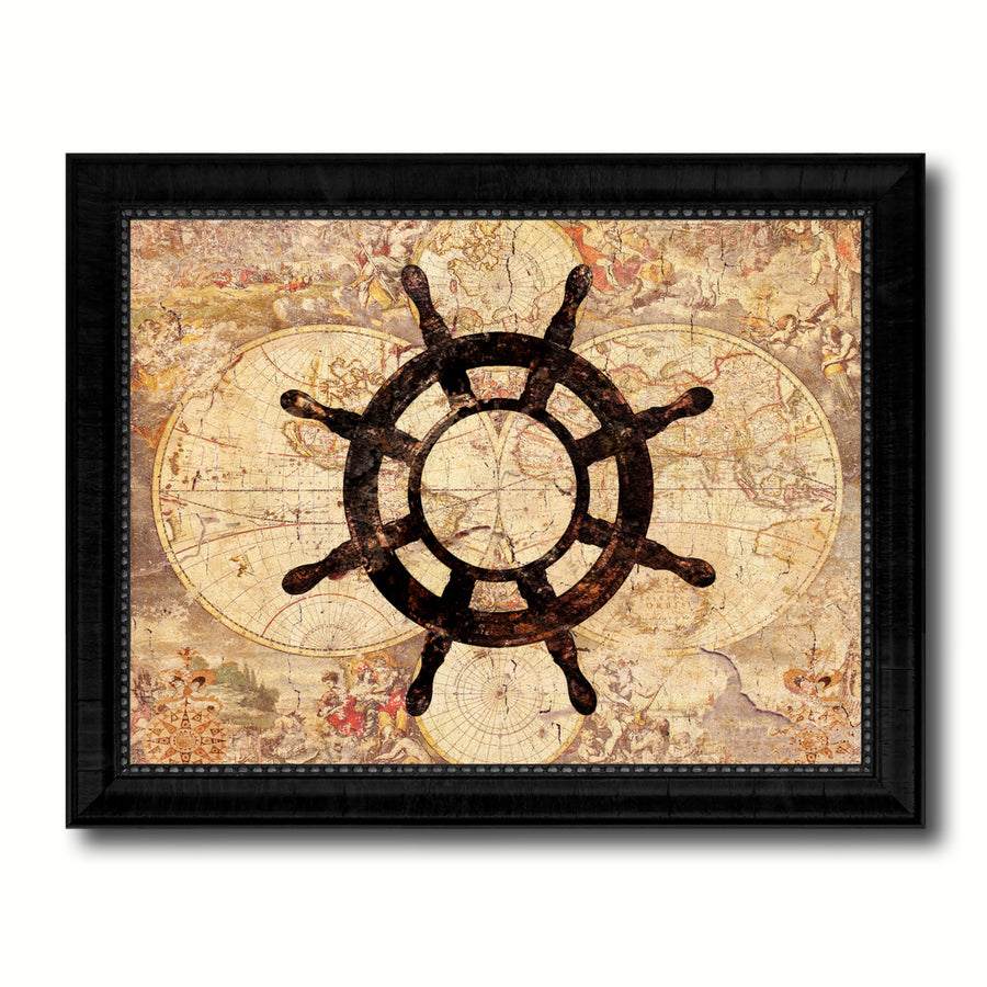 Wheel Vintage Nautical Old Map Canvas Print with Picture Frame  Wall Art Decoration Display Gift Ideas Image 1